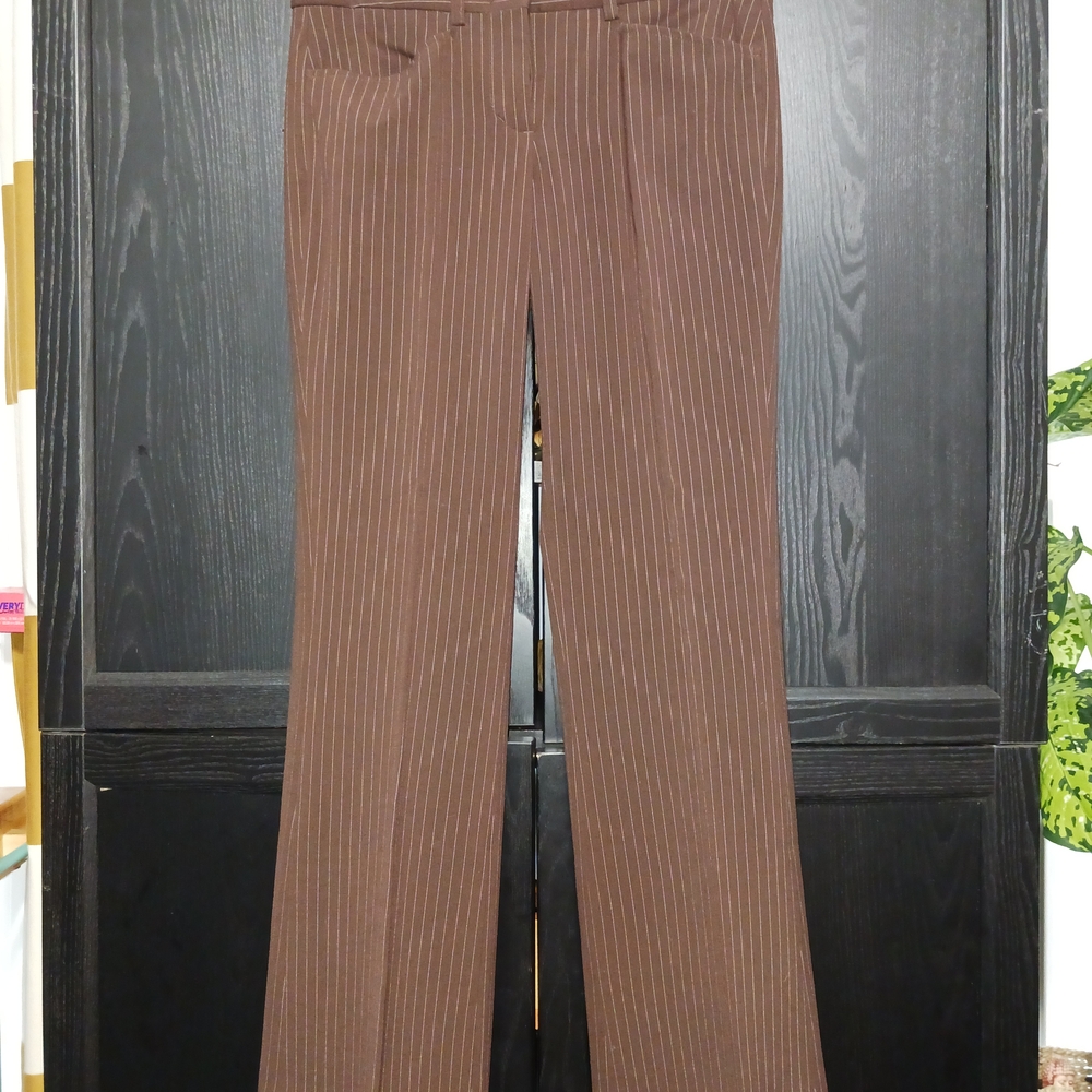 BCBGMAXAZRIA Brown Trouser with White Pinstripe